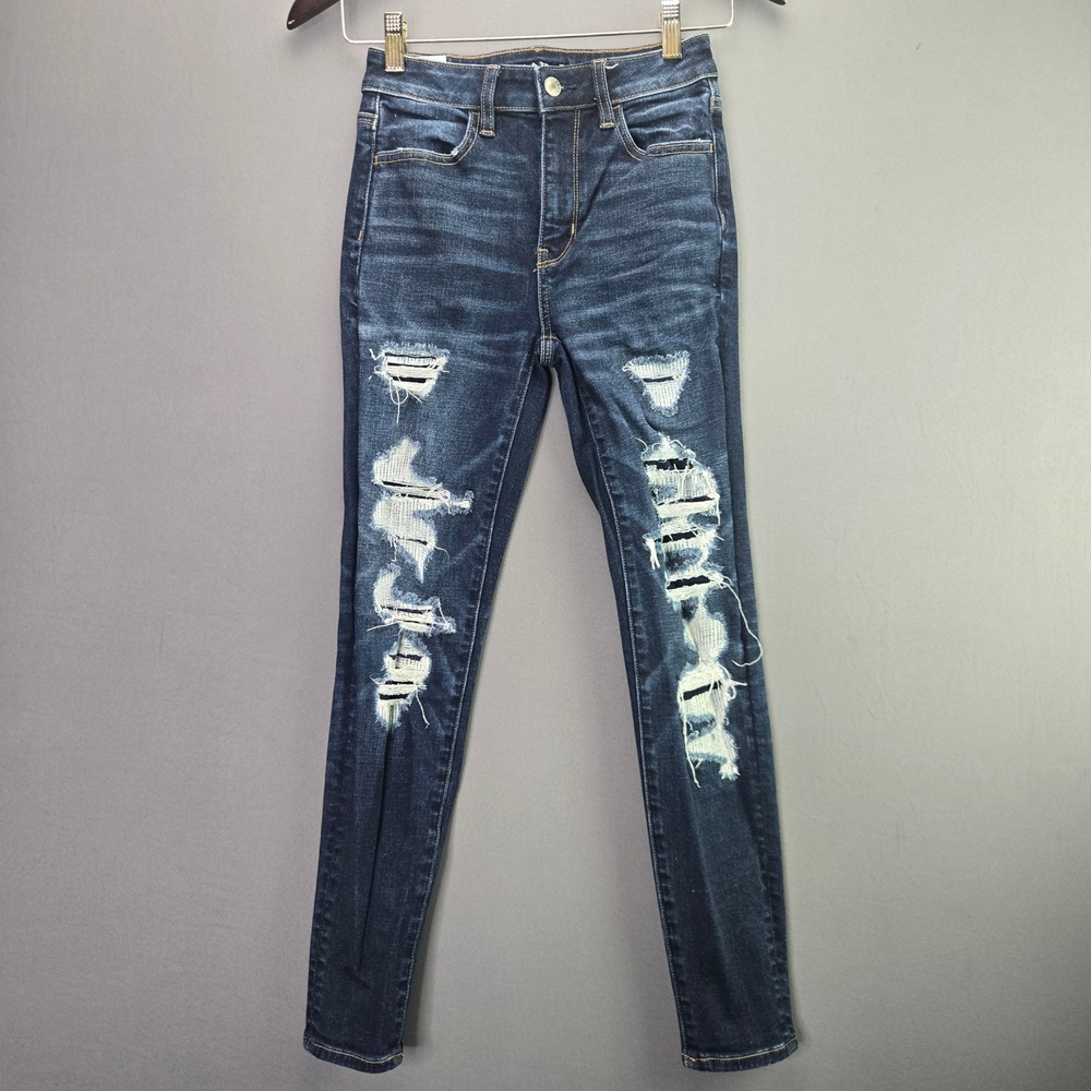 American Eagle Super Stretch Jeggings Size 0 Short Dark Distressed Skinny Jeans
